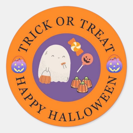 Trick or treat Happy Halloween schattig spook Ronde Sticker (Voorkant)