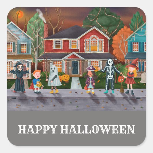 Trick or treat, Happy Halloween Vierkante Sticker (Voorkant)