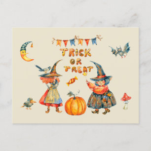 Trick or treat Happy Halloween Waterverf Witches Briefkaart