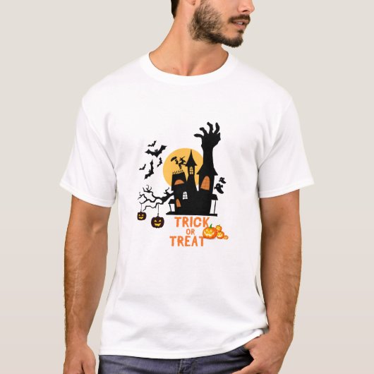 Trick or treat Haunted House en Zombie Halloween T-shirt (Voorkant)