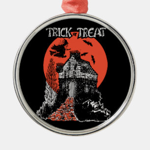 Trick or treat heks en haunted House Metalen Ornament