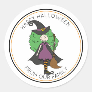 Trick or treat Heks met krullend haar Halloween Ronde Sticker