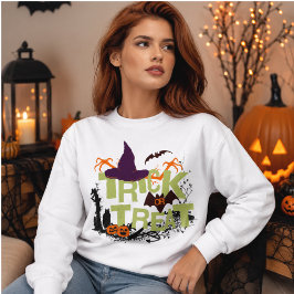 Trick or Treat Heksenhoed Halloween Typografie Trui