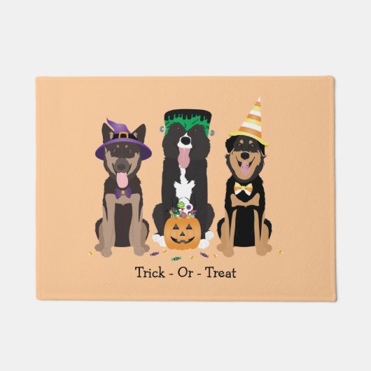 Trick or treat honden in Halloween Costumes Deurmat (Voorkant)