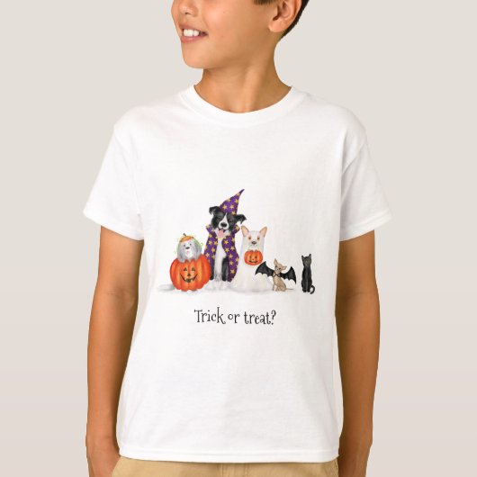 Trick or treat? Honden in Halloween kostuums T-shi T-shirt (Voorkant)