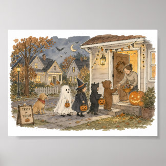Trick or Treat illustratie van de voorveranda Poster