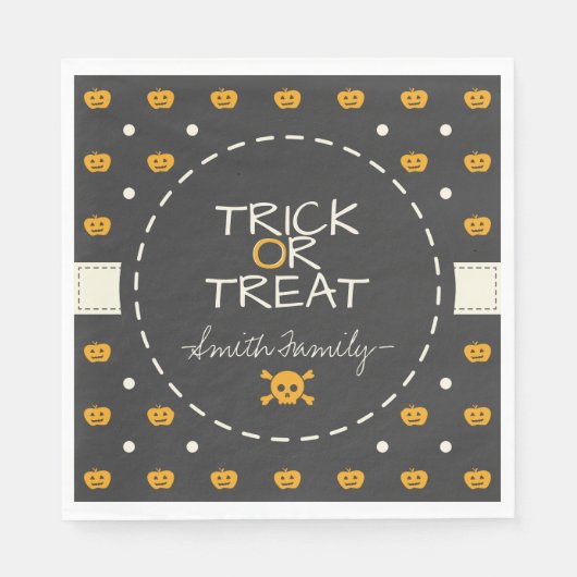Trick or treat. Jack O lantaarn witte polka stippe Servetten (Voorkant)