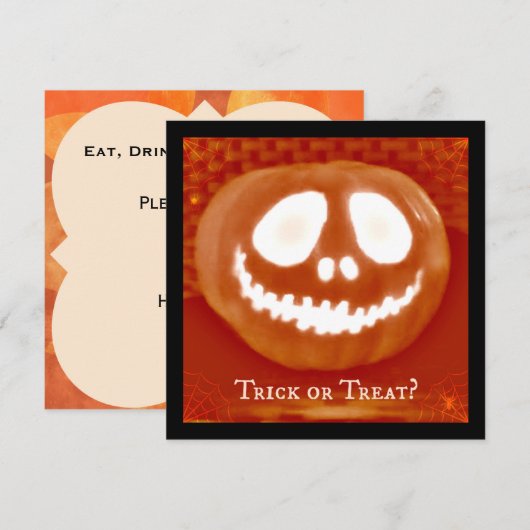 Trick or treat Jack-O'-Lantern Halloween Invites Kaart (Voorkant / Achterkant)
