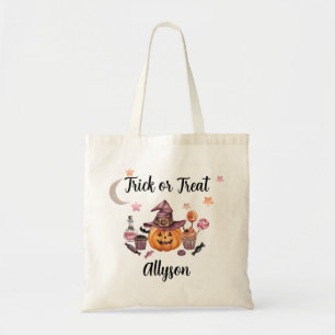 Trick or treat Jack-O-Lantern Halloween Name Tote Bag