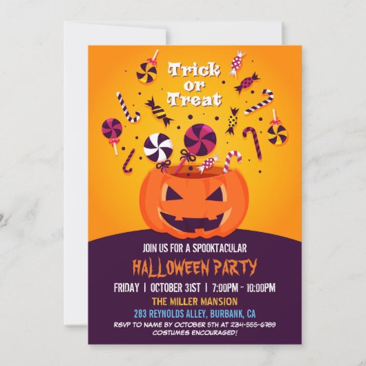 Trick or treat Jack-O-lantern Halloween Party Kaart (Voorkant)