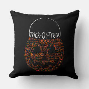 Trick or treat Jack O Lantern Typografie Black Kussen