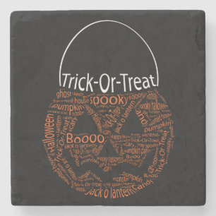 Trick or treat Jack O Lantern Typografie Oranje Stenen Onderzetter