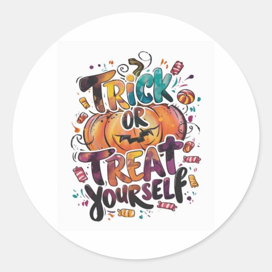 Trick or treat jezelf ronde sticker (Voorkant)