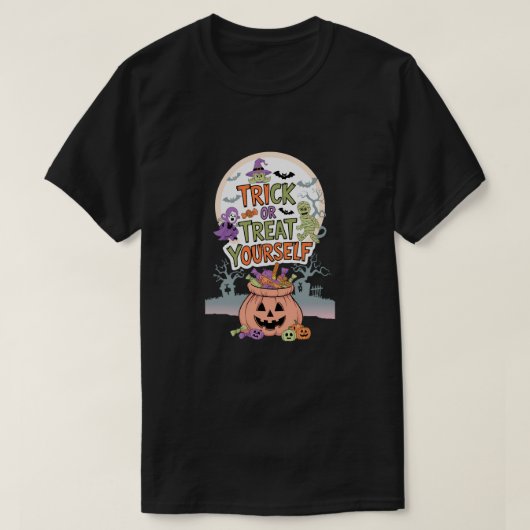 Trick or treat Jezelf - Schattigee Halloween Snoep T-shirt (Design voorkant)