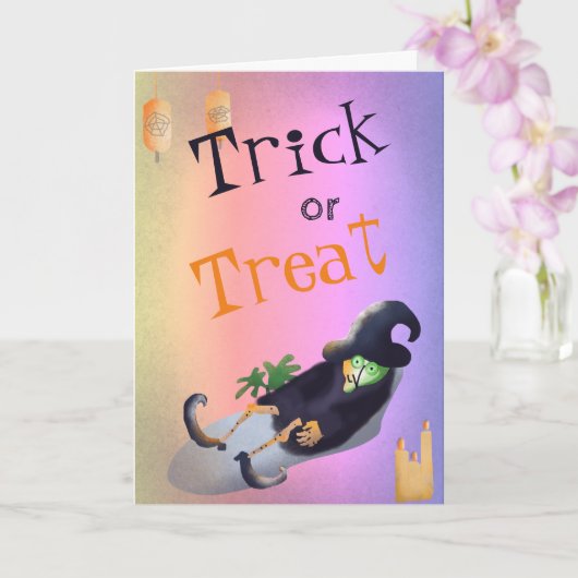 Trick or treat Joke Witch op Spa Funny Halloween Kaart (Orchidee)