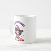 Trick or Treat Kawaii Witch Mug – Pumpkin Candy Koffiemok (Voorkant links)