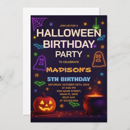 Trick or treat Kids Verjaardagsuitnodiging Kaart (Voorkant / Achterkant)