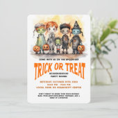 Trick or treat Kinder Halloween Buurtfeest Kaart (Staand voorkant)