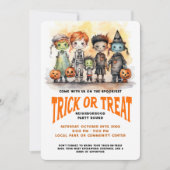 Trick or treat Kinder Halloween Buurtfeest Kaart (Voorkant)