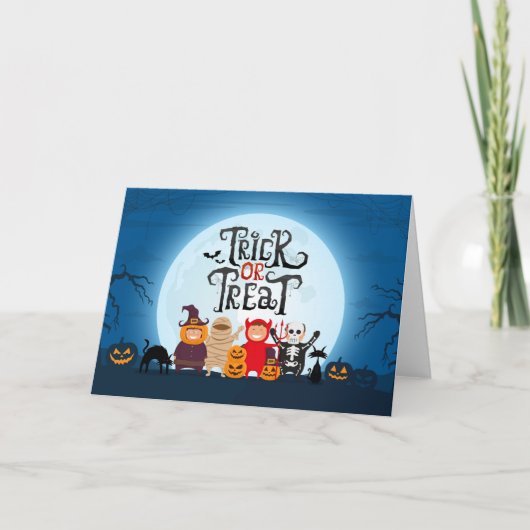 Trick or treat kinderen feestdagen kaart (Voorkant)