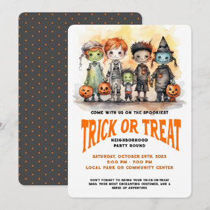 Trick Or Treat Kinderen Halloween Buurtfeest Kaart