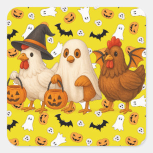 Trick-or-Treat Kippen Fun Halloween Vierkante Sticker