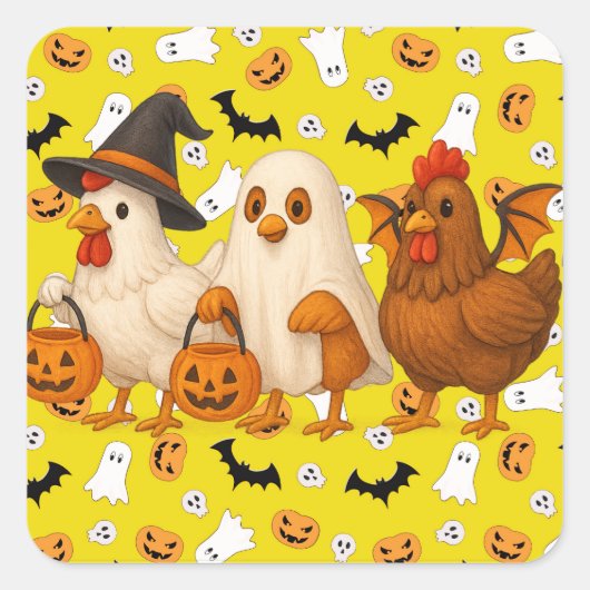 Trick-or-Treat Kippen Fun Halloween Vierkante Sticker (Voorkant)
