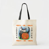 TRICK OR TREAT KITTEN EN JOL HALLOWEEN CANVAS TASS TOTE BAG (Voorkant)