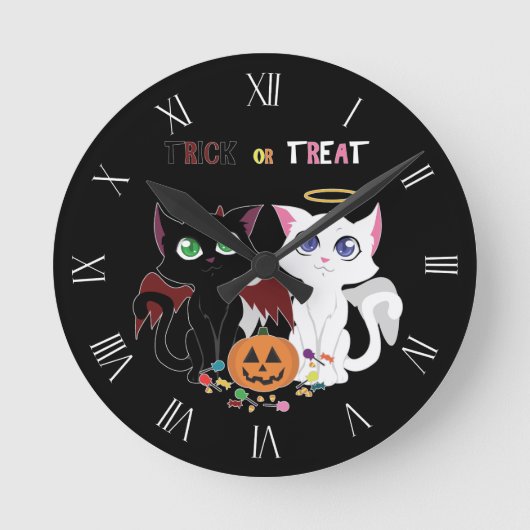 Trick or treat Kittens Ronde Klok (Voorkant)