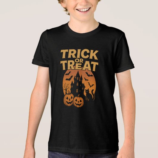 Trick or treat kleding Retro Halloween man vrouw Tri-Blend Shirt (Voorkant)