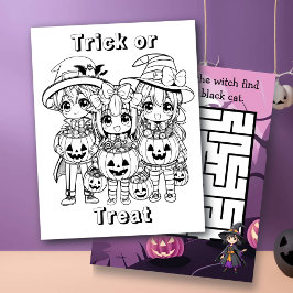 Trick or treat kleurplaat en doolhof activiteit