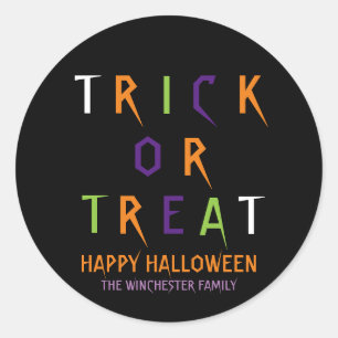 Trick or treat kleurrijk grappig, aangepast Hallow Ronde Sticker