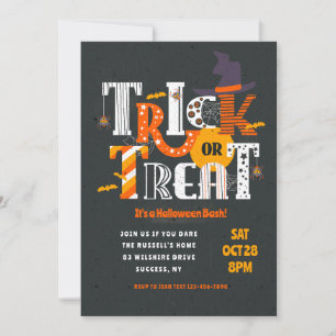 Trick or treat Lettering Halloween Invitation Kaart