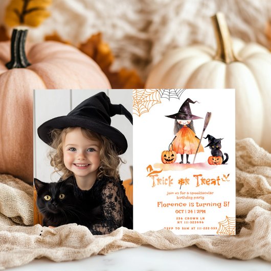 Trick or treat leuke Spooktacular verjaardagsfoto Kaart