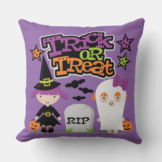 Trick or treat Little Witch en Ghost Kussen (Voorkant)