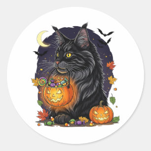 Trick or treat Maine Coon – Halloween kat Ronde Sticker