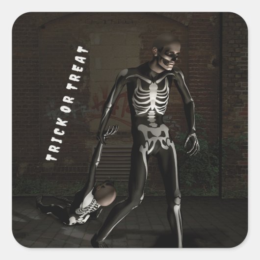 Trick or Treat. Man dressed as skeleton Vierkante Sticker (Voorkant)