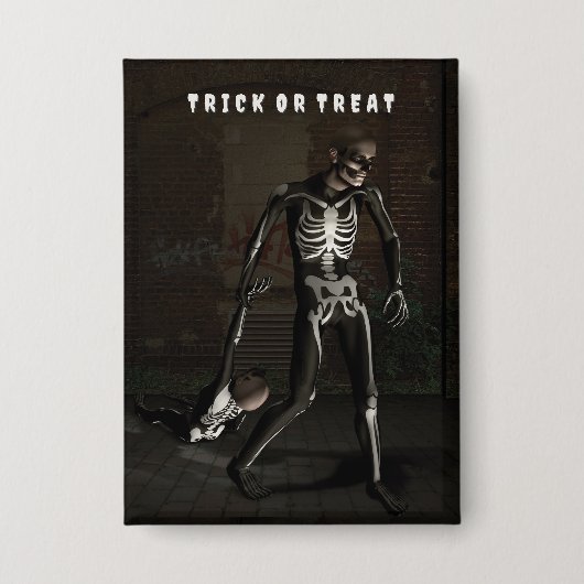 Trick or Treat. Man verkleed als skelet Button (Voorkant)