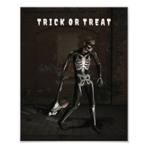 Trick or Treat. Man verkleed als skelet Foto Afdruk