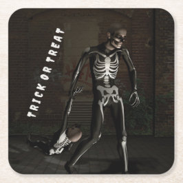 Trick or Treat. Man verkleed als skelet Kartonnen Onderzetters