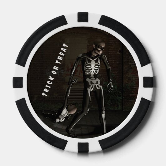Trick or Treat. Man verkleed als skelet Poker Chips (Voorkant)