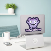 Trick or Treat Me! – Cute Purple Horned Monster Sticker (Laptop op bureau)