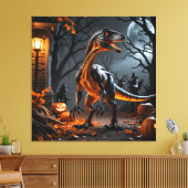 Trick or treat met een velociraptor canvas afdruk (Insitu (Woonkamer))