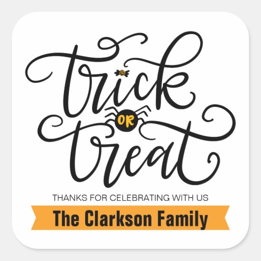 Trick or treat met handschrift vierkante sticker (Voorkant)