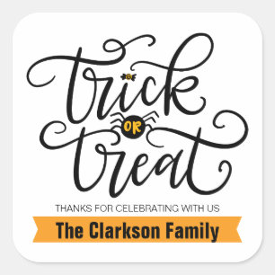 Trick or treat met handschrift vierkante sticker