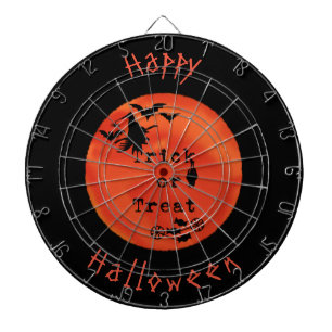 Trick or treat met heks en vlekken op Oranje maan Dartbord