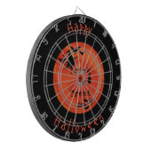 Trick or treat met heks en vlekken op Oranje maan Dartbord (Voorkant Links)