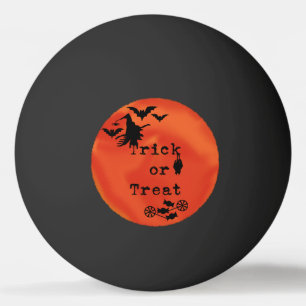 trick or treat met heks en vlekken op Oranje maan Pingpongbal