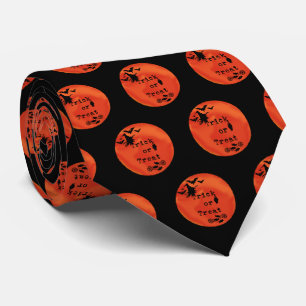 Trick or treat met heks en vlekken op Oranje maan Stropdas