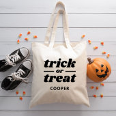 Trick or treat met monogram Halloween Tote Bag